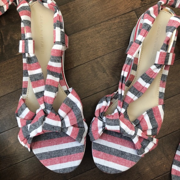 Zara Striped Tie-up Wrap Wedge Sandals Size 8/39 - Picture 4 of 11
